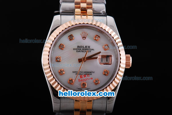 Rolex Datejust Working Chronograph Automatic Movement Rose Gold Bezel with White Dial and Diamond Marking - Click Image to Close